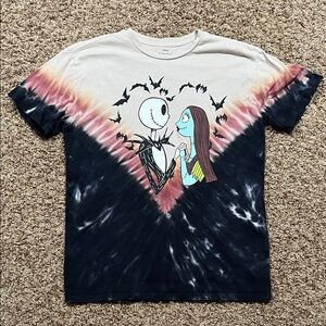 Tie-Dye Graphic Tee with Jack Skellington and Sally Stitches